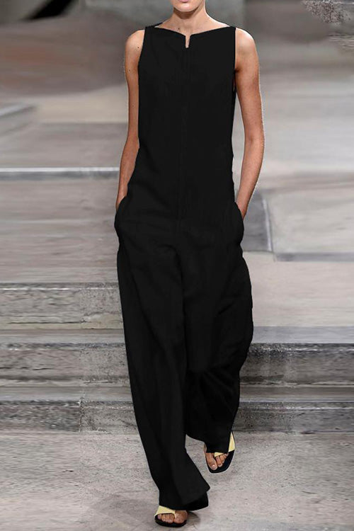 Rowangirl Fashion Casual Loose Solid Sleeveless Jumpsuit