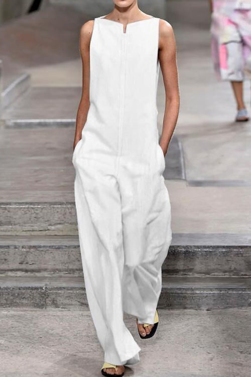 Rowangirl Fashion Casual Loose Solid Sleeveless Jumpsuit