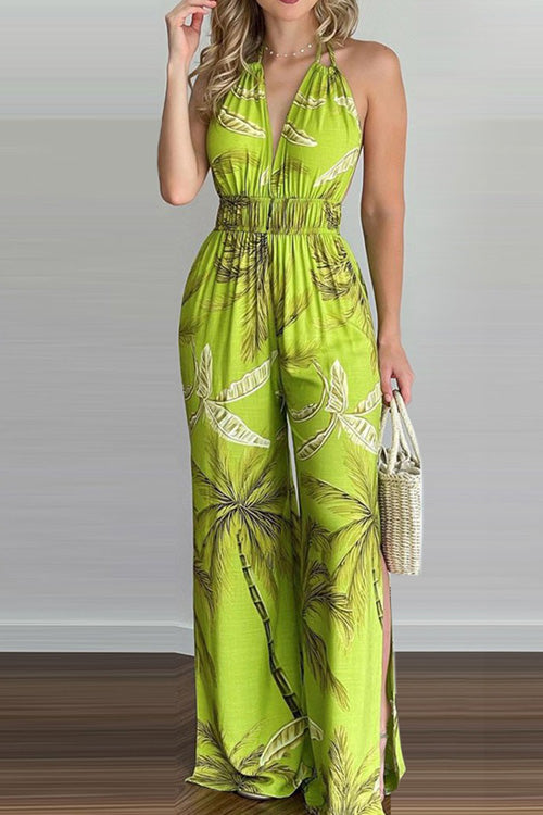 Rowangirl Holiday Casual Loose Printed Sleeveless Jumpsuit