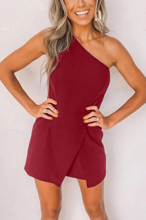 Rowangirl Fashion Chic Solid One Shoulder Sleeveless Slim Romper