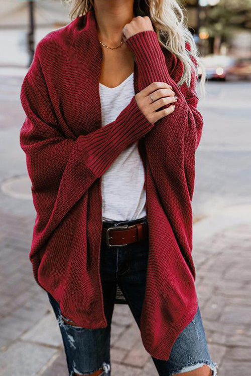 Rowangirl Autumn Winter Fashion Chic Loose Solid Bat Sleeve Cardigan