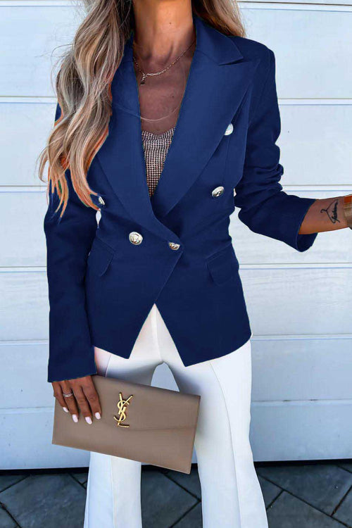Rowangirl Fashion Solid Lapel Long Sleeve Buttons Slim Suit Coat