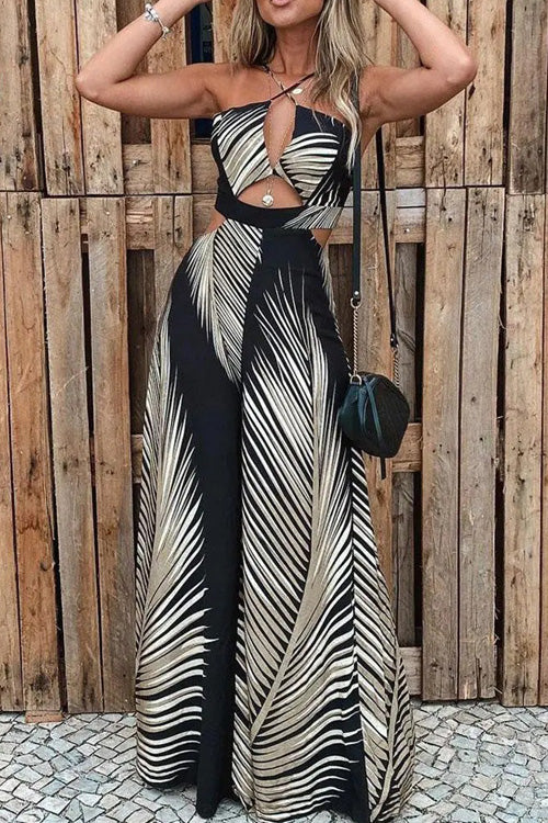 Rowangirl Fashion Printed Off Shoulder Sleeveless Long Jumpsuit