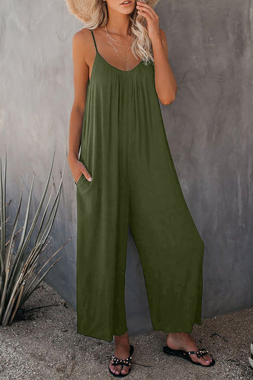 Rowangirl Chic Solid Loose Sling Off Shoulder Sleeveless Jumpsuit