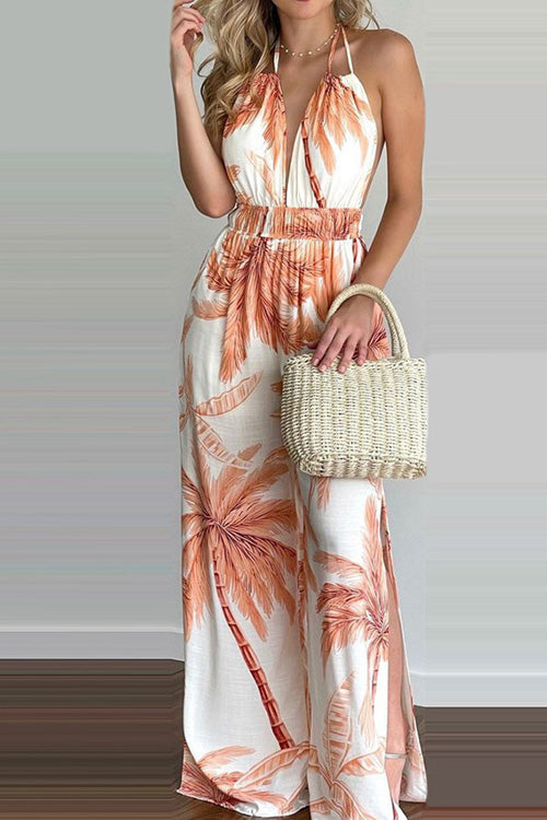 Rowangirl Holiday Casual Loose Printed Sleeveless Jumpsuit