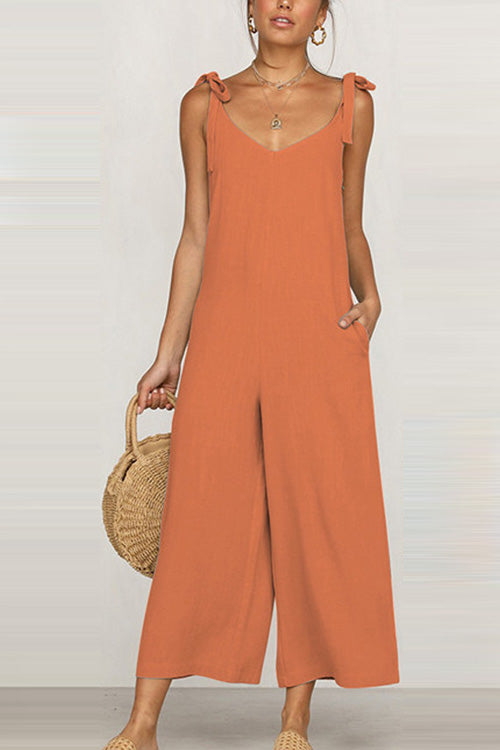 Rowangirl Casual Loose Solid Sling Sleeveless Jumpsuit