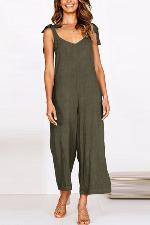 Rowangirl Casual Loose Solid Sling Sleeveless Jumpsuit