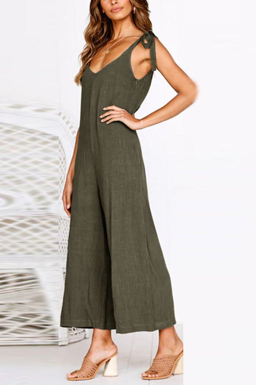 Rowangirl Casual Loose Solid Sling Sleeveless Jumpsuit