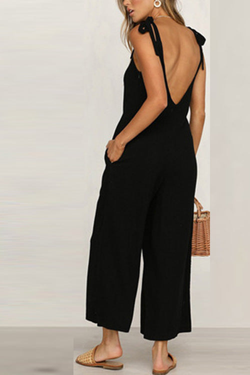Rowangirl Casual Loose Solid Sling Sleeveless Jumpsuit