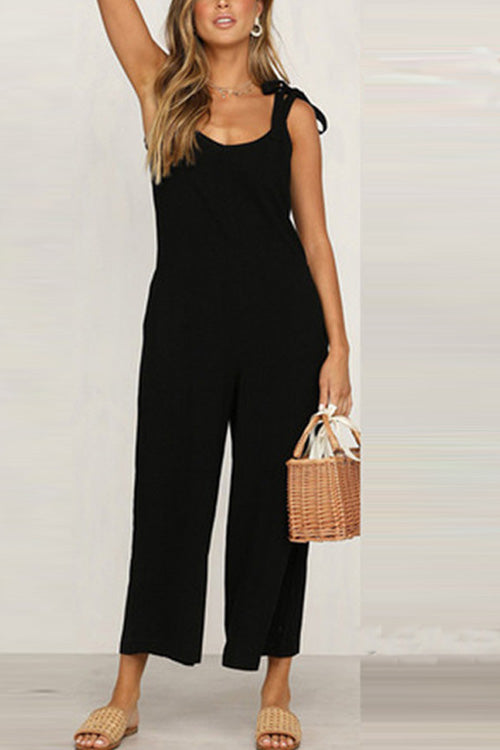 Rowangirl Casual Loose Solid Sling Sleeveless Jumpsuit
