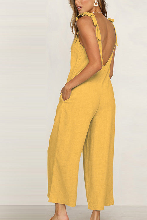 Rowangirl Casual Loose Solid Sling Sleeveless Jumpsuit