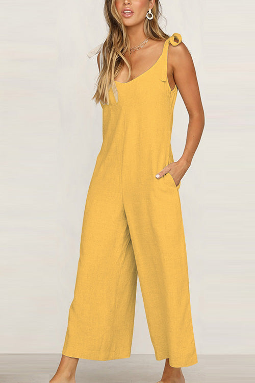 Rowangirl Casual Loose Solid Sling Sleeveless Jumpsuit