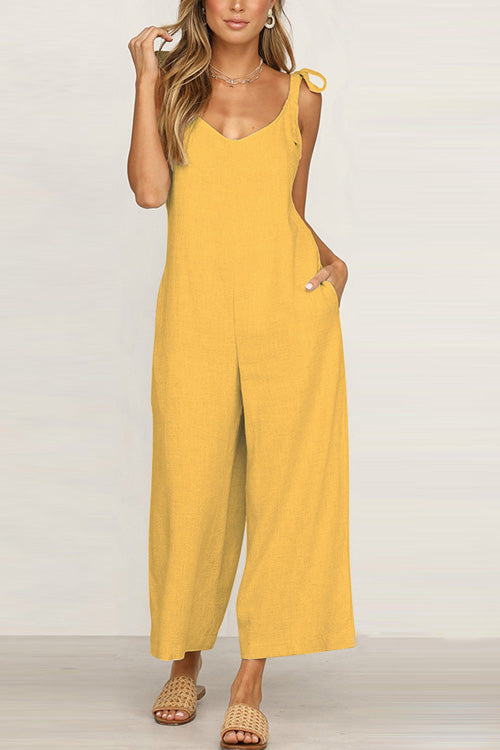 Rowangirl Casual Loose Solid Sling Sleeveless Jumpsuit
