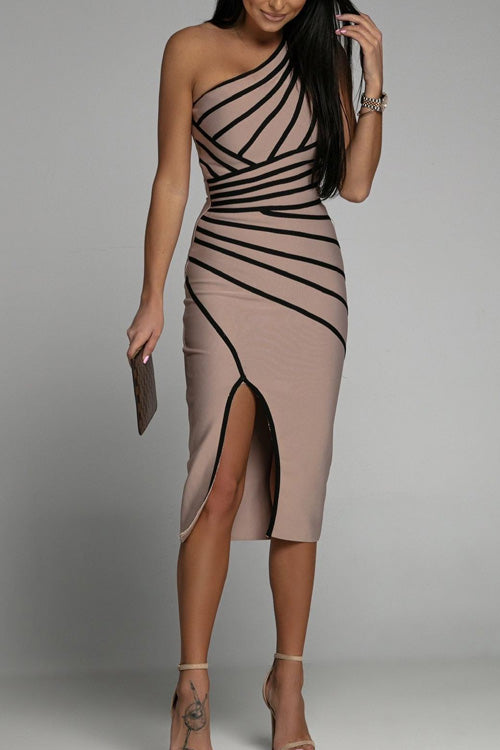 Rowangirl Chic One Shoulder Sleeveless Split Slim Dress