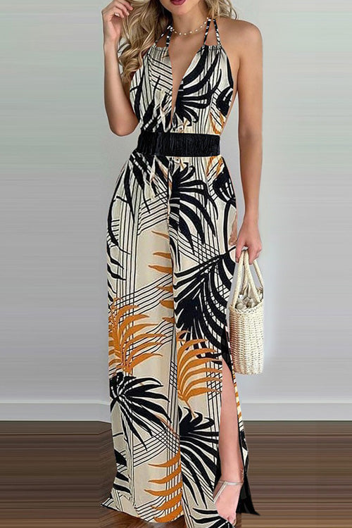 Rowangirl Holiday Casual Loose Printed Sleeveless Jumpsuit