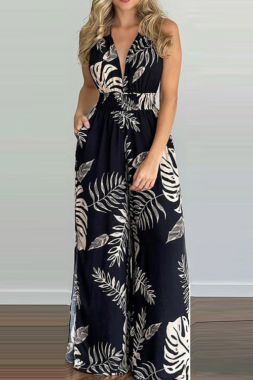Rowangirl Holiday Casual Loose Printed Sleeveless Jumpsuit