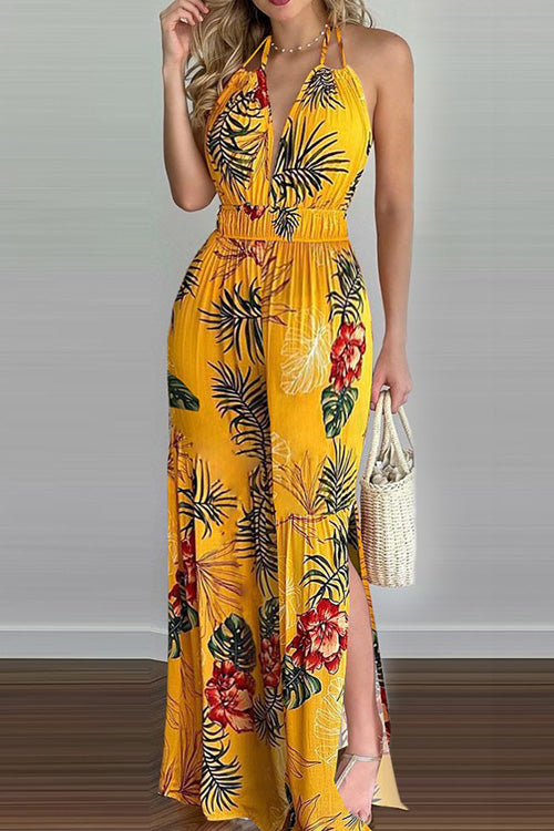 Rowangirl Holiday Casual Loose Printed Sleeveless Jumpsuit