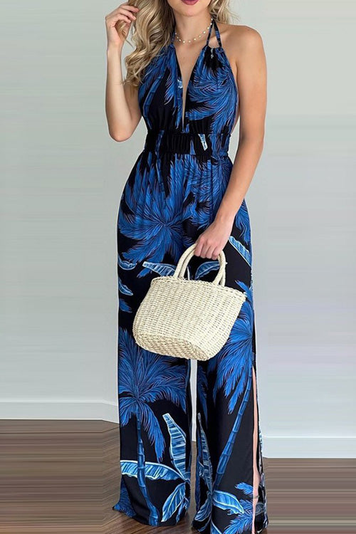 Rowangirl Holiday Casual Loose Printed Sleeveless Jumpsuit