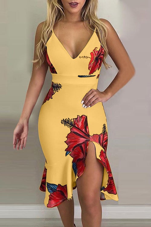 Rowangirl Safflower Printed Ruffle Wrap Dress