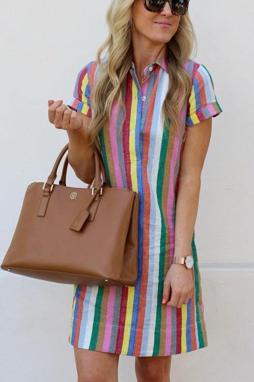Rowangirl Rainbow Candy Striped Shirt Dress