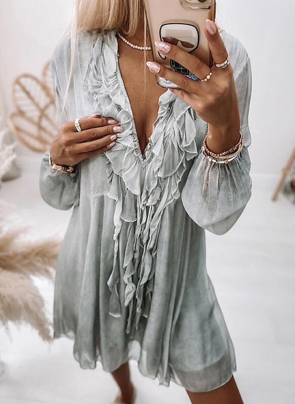 Rowangirl Athena Fashion Chic Ruffle Long Sleeve Dress