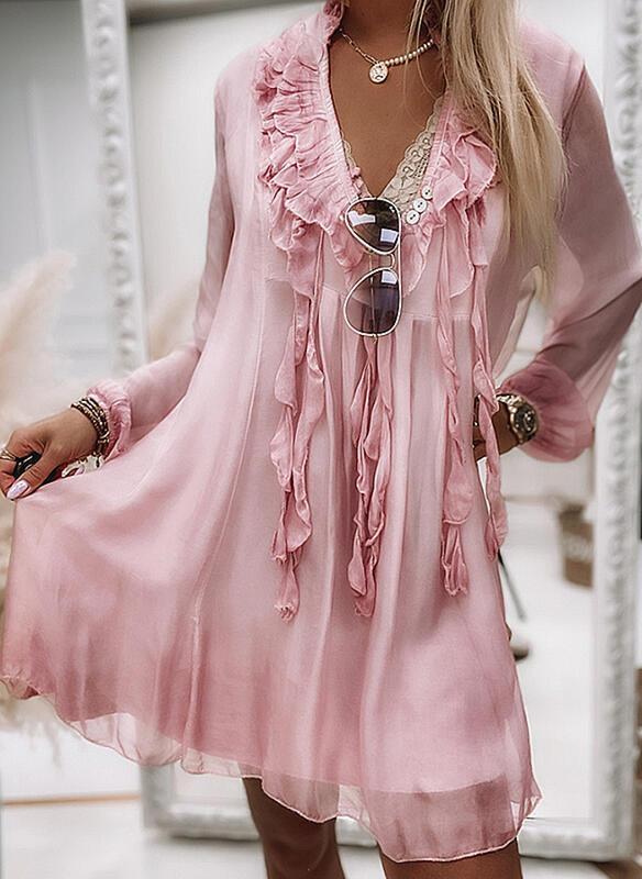 Rowangirl Athena Fashion Chic Ruffle Long Sleeve Dress
