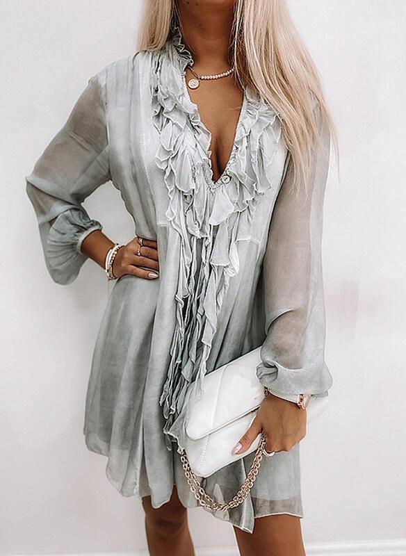 Rowangirl Athena Fashion Chic Ruffle Long Sleeve Dress
