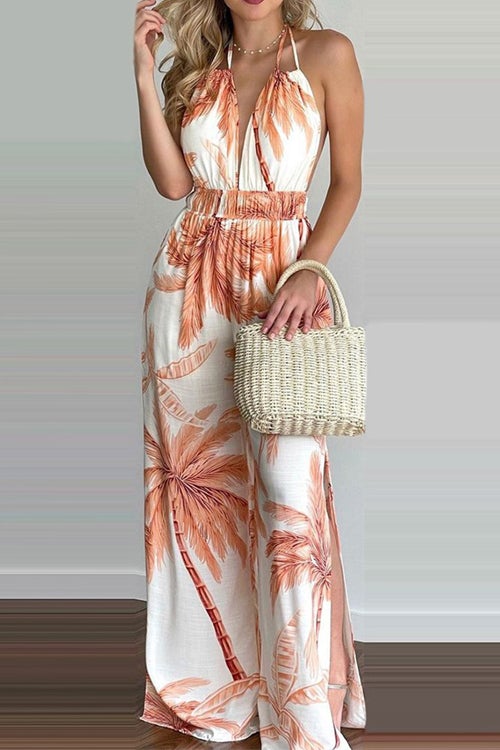 Rowangirl Printed Colorful Wide Leg Casual Loose Jumpsuit