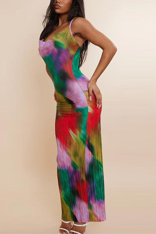 Rowangirl Printed Pleated Slip Dress
