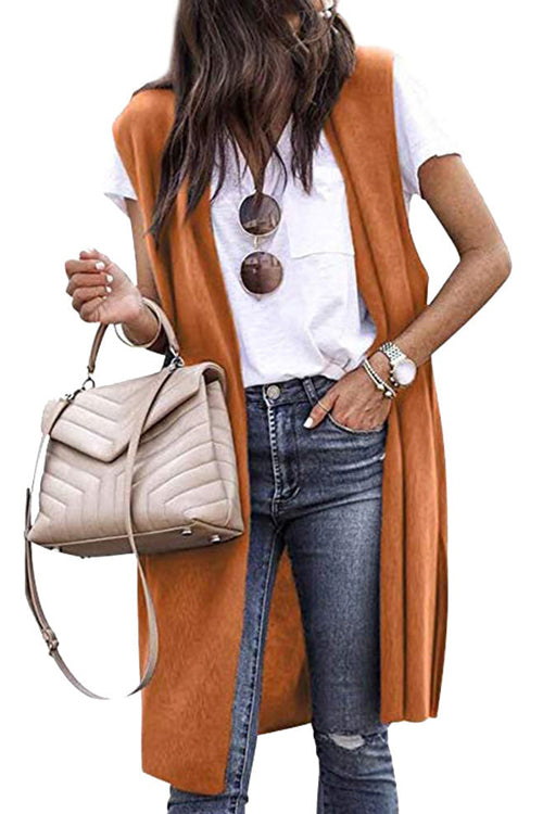 Rowangirl Solid Color Fashionable Casual Mid-Length Vest