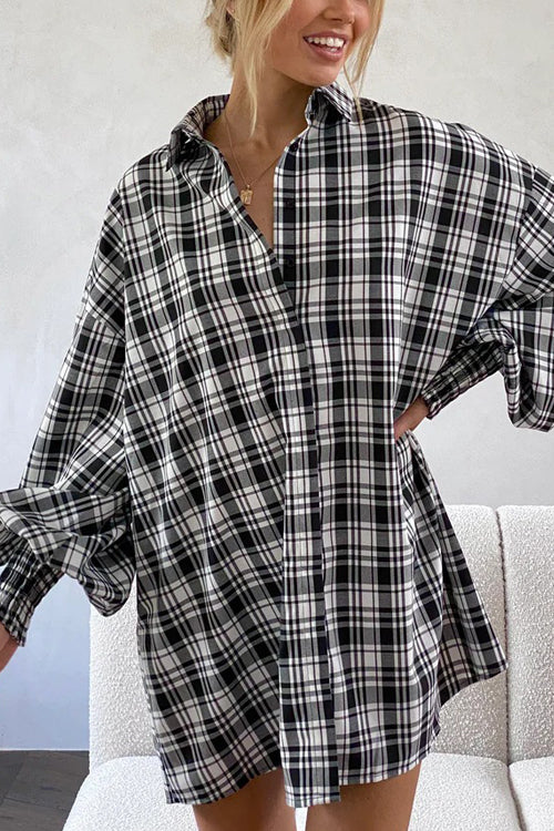 Rowangirl Plaid Balloon Sleeve Long Sleeve Shirt Dress