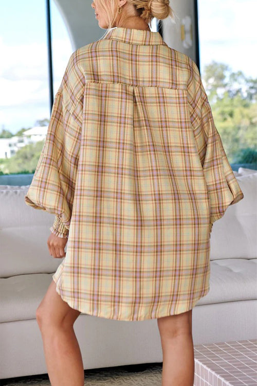 Rowangirl Plaid Balloon Sleeve Long Sleeve Shirt Dress