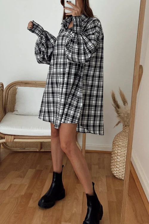 Rowangirl Plaid Balloon Sleeve Long Sleeve Shirt Dress