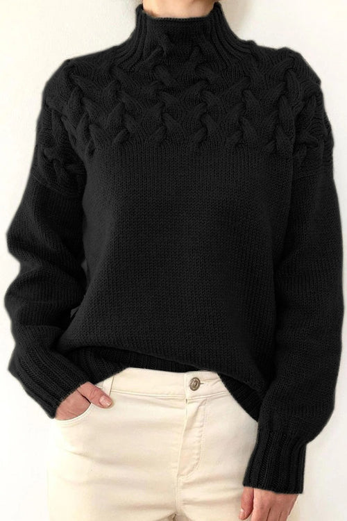 Rowangirl Stylish Knitted Detail Turtleneck Long-Sleeve Sweater