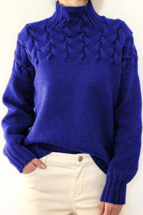 Rowangirl Stylish Knitted Detail Turtleneck Long-Sleeve Sweater