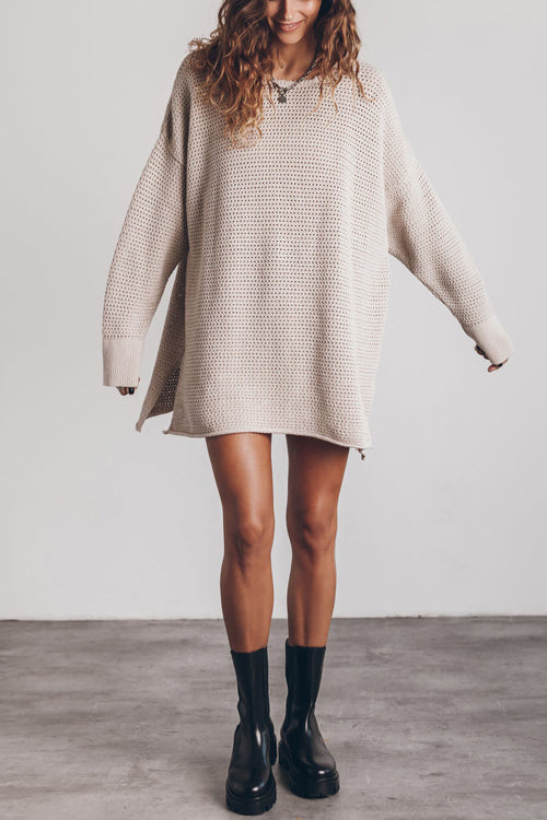 Rowangirl  Loose And Versatile Round Neck Street Slit Sweater