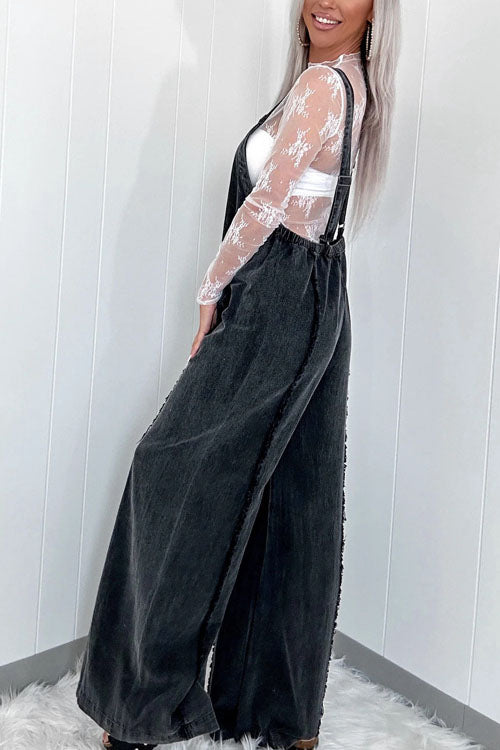 Rowangirl  Vintage Washed Raw Edge Wide Leg Jumpsuit