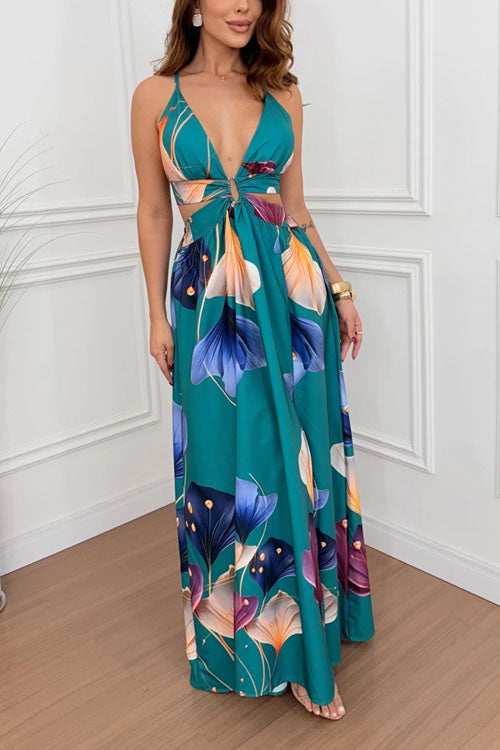 Rowangirl Floral Print Backless Long Dress