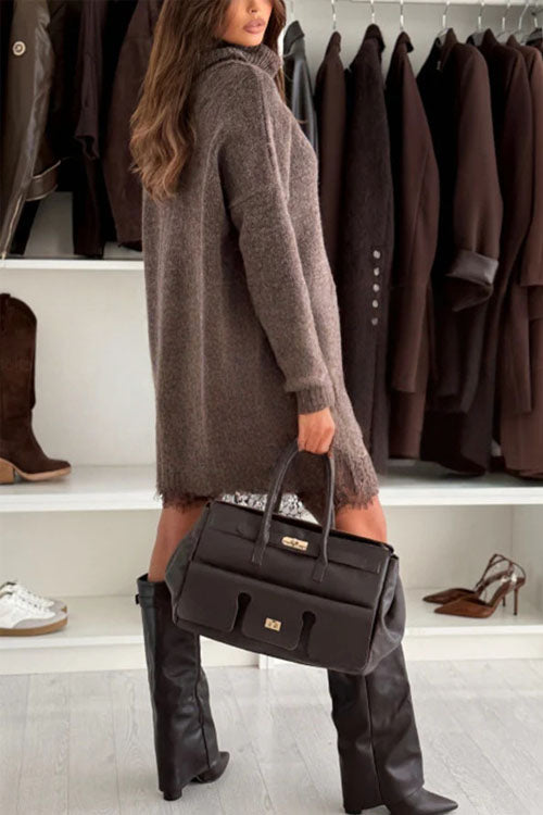 Rowangirl  High-Neck Loose Knit Sweater Dress