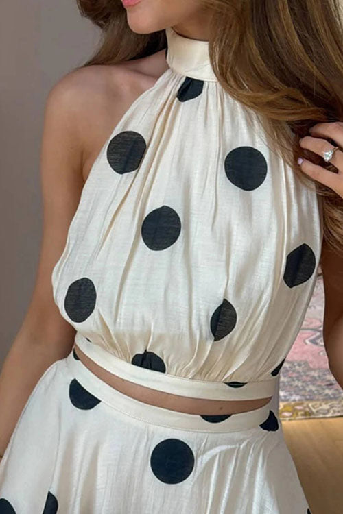 Rowangirl Sleeveless Polka Dot Cake Dress Two-piece Set