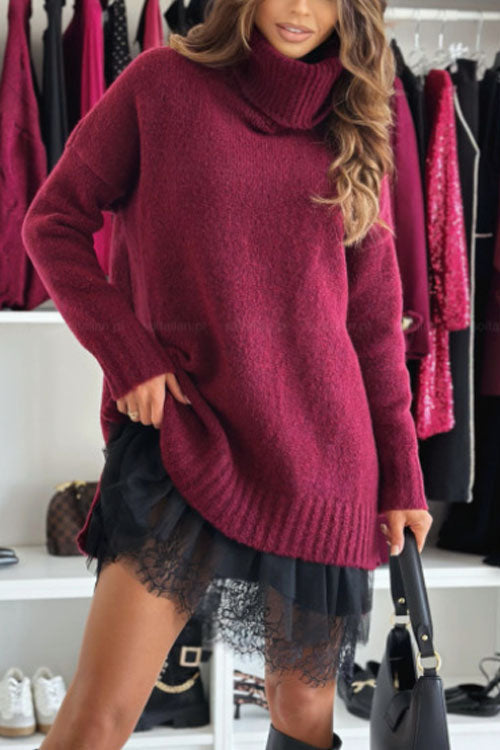 Rowangirl  High-Neck Loose Knit Sweater Dress