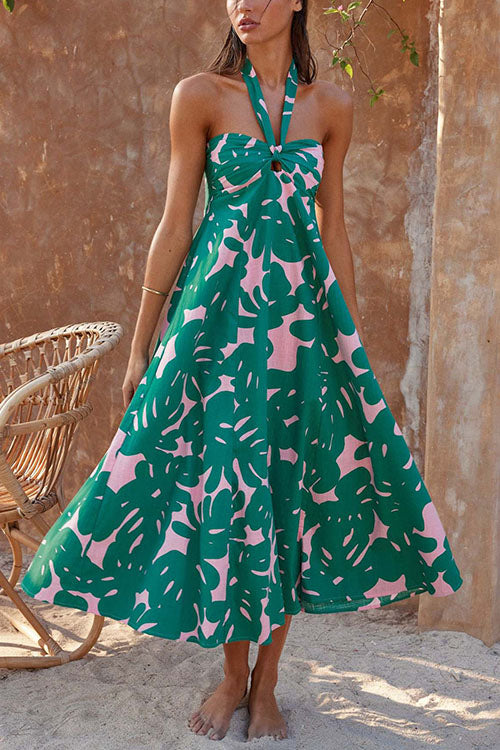Rowangirl  Halterneck Sleeveless Printed Bohemian Maxi Dress