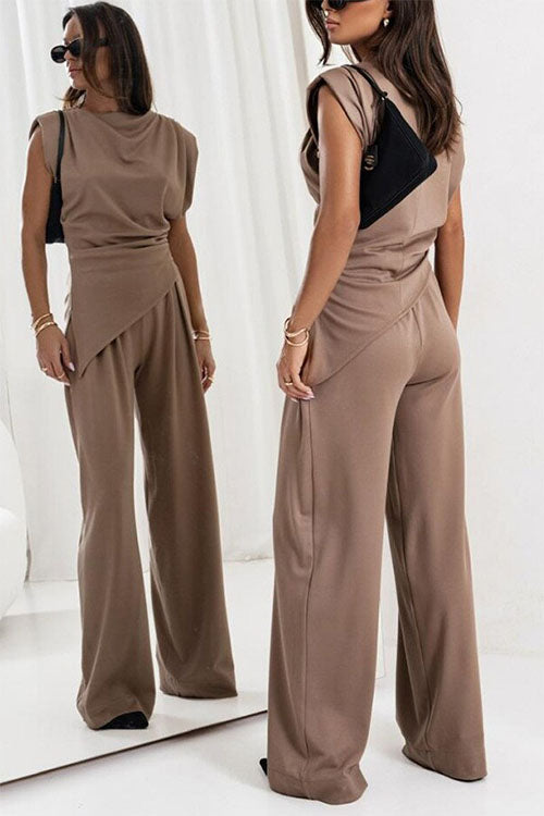 Rowangirl  Fashionable Solid Color Irregular Two-Piece Set
