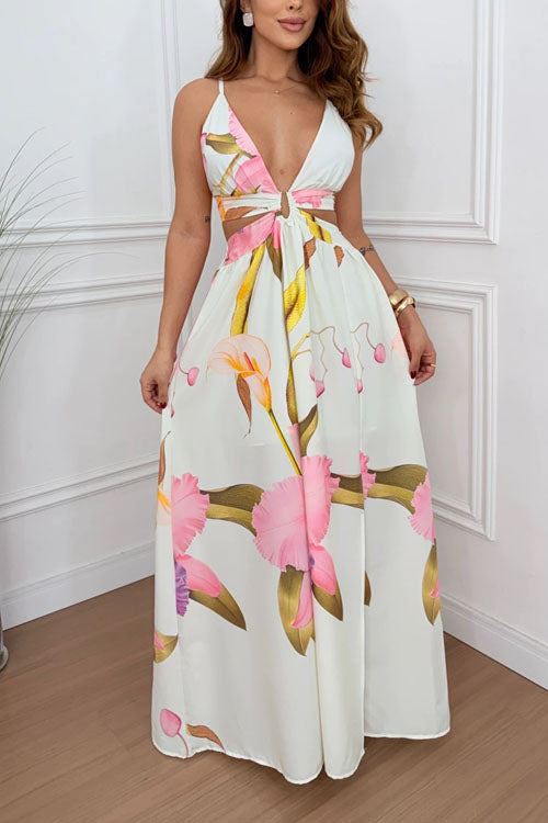 Rowangirl Floral Print Backless Long Dress