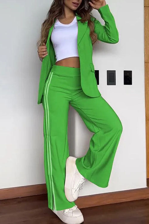 Rowangirl  Casual Lapel Suit Wide-leg Pants Two-piece Suit