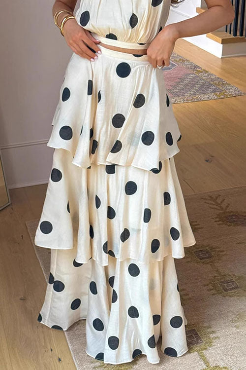 Rowangirl Sleeveless Polka Dot Cake Dress Two-piece Set