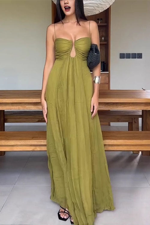 Rowangirl  Spaghetti Atrap U-shaped Vacation Maxi Dress