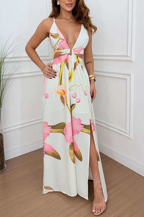 Rowangirl Floral Print Backless Long Dress