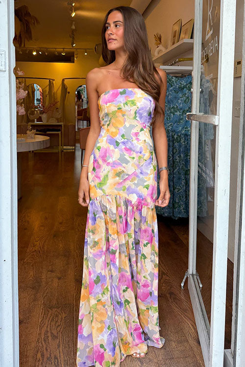 Rowangirl Elegant Strapless Printed Dress