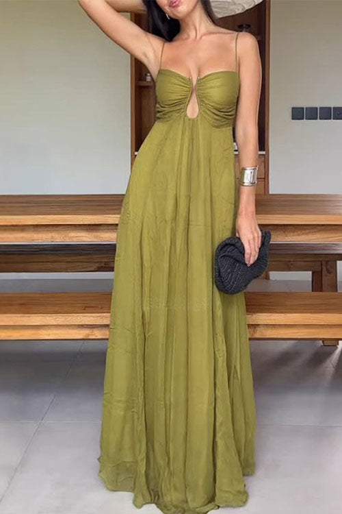 Rowangirl  Spaghetti Atrap U-shaped Vacation Maxi Dress